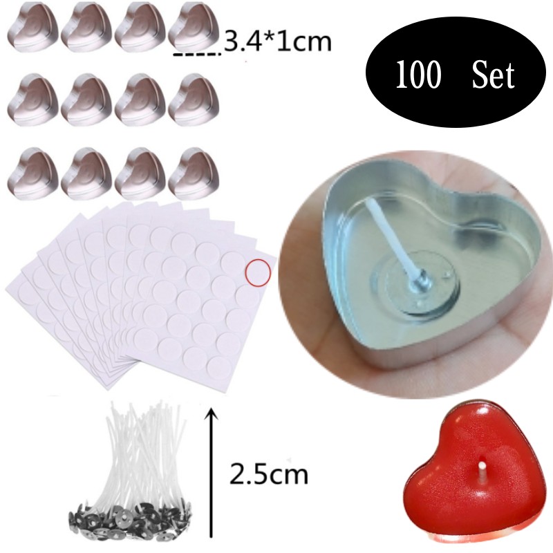 Candle Making Kit - 100 Sets hartvormige Lege Aluminium Theelichtje